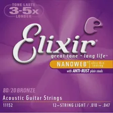 Струны для 12-струнной акустической гитары Light ELIXIR 11152 NanoWeb